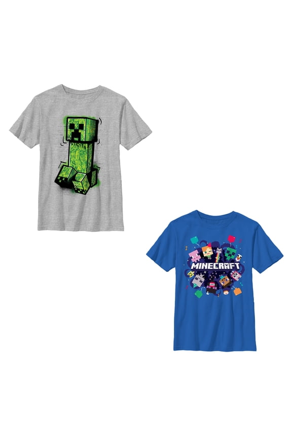 Boys Minecraft Creeper Colorful Pixels 2-Pack T Shirt