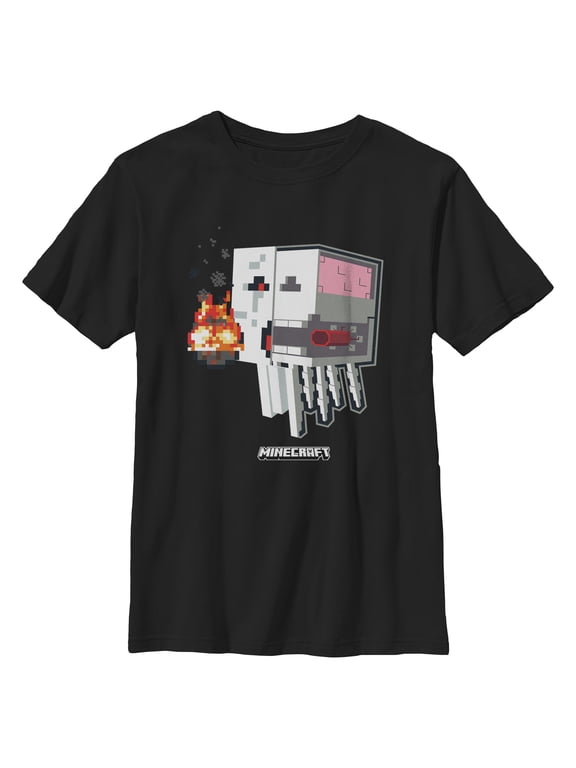 Boys Minecraft Ghast Throat Bomb Skeleton Side T Shirt