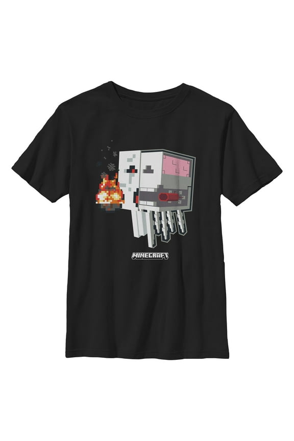 Boys Minecraft Ghast Throat Bomb Skeleton Side T Shirt