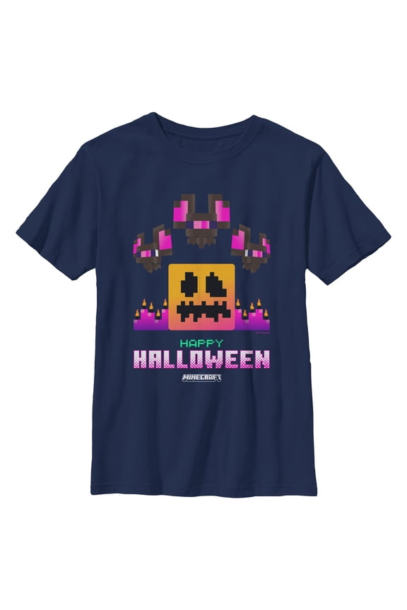 Boys Minecraft Happy Skeleton And Bats With Flames T Shirt