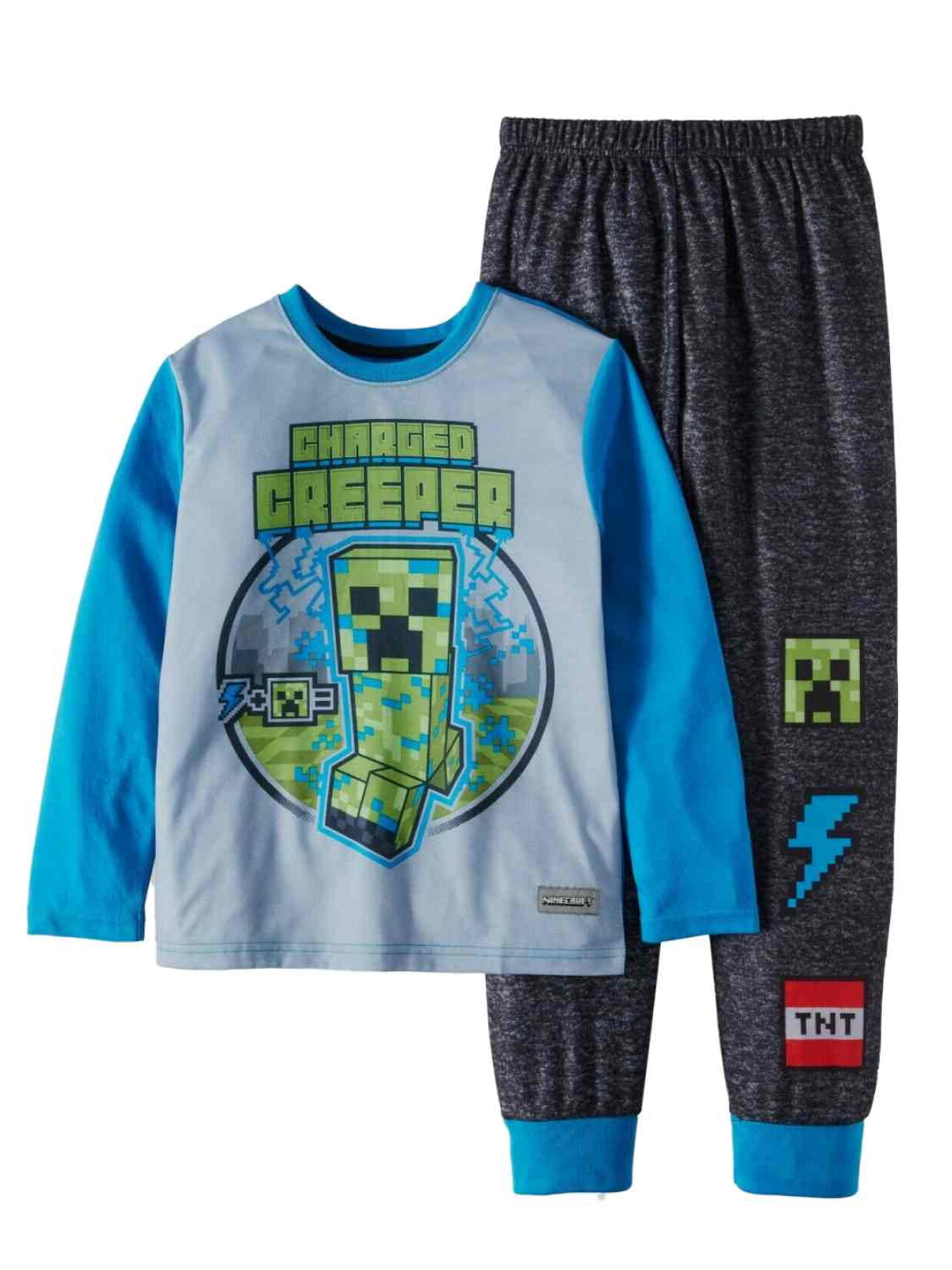 Boys Minecraft Pajamas Blue & Gray Charged Creeper Sleep Set Top ...