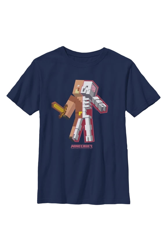 Boys Minecraft Piglin Skeleton Brain Pose T Shirt