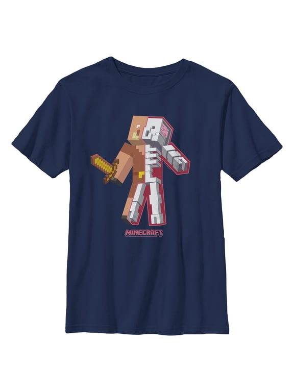 Boys Minecraft Piglin Skeleton Brain Pose T Shirt