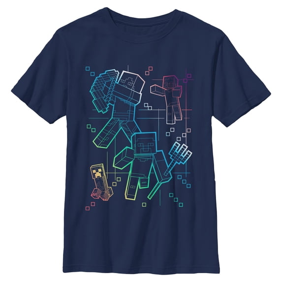 Boys Minecraft Rainbow Characters Lines T Shirt