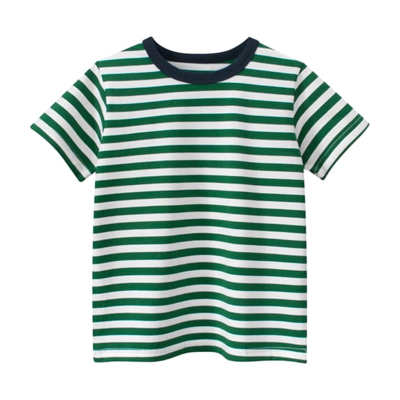 Boys Mint Green Striped T Shirt 100% Cotton Short Sleeve Crew Neck Tee for Kids Kids 2-10 Years Soft Comfort Play Shirt,Size 5-6 T