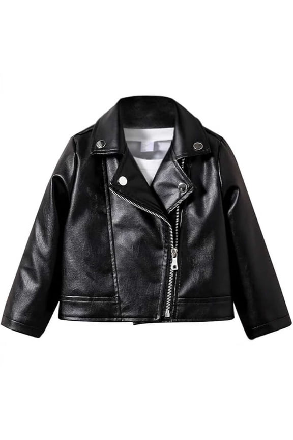 Boys Motorcycle Biker Faux Leather Jacket - A Piece of Zipper Black Short Coat Jacket with a Short Lapel- Cool Boys Outwear Tops for Kids Black 9-10 Years