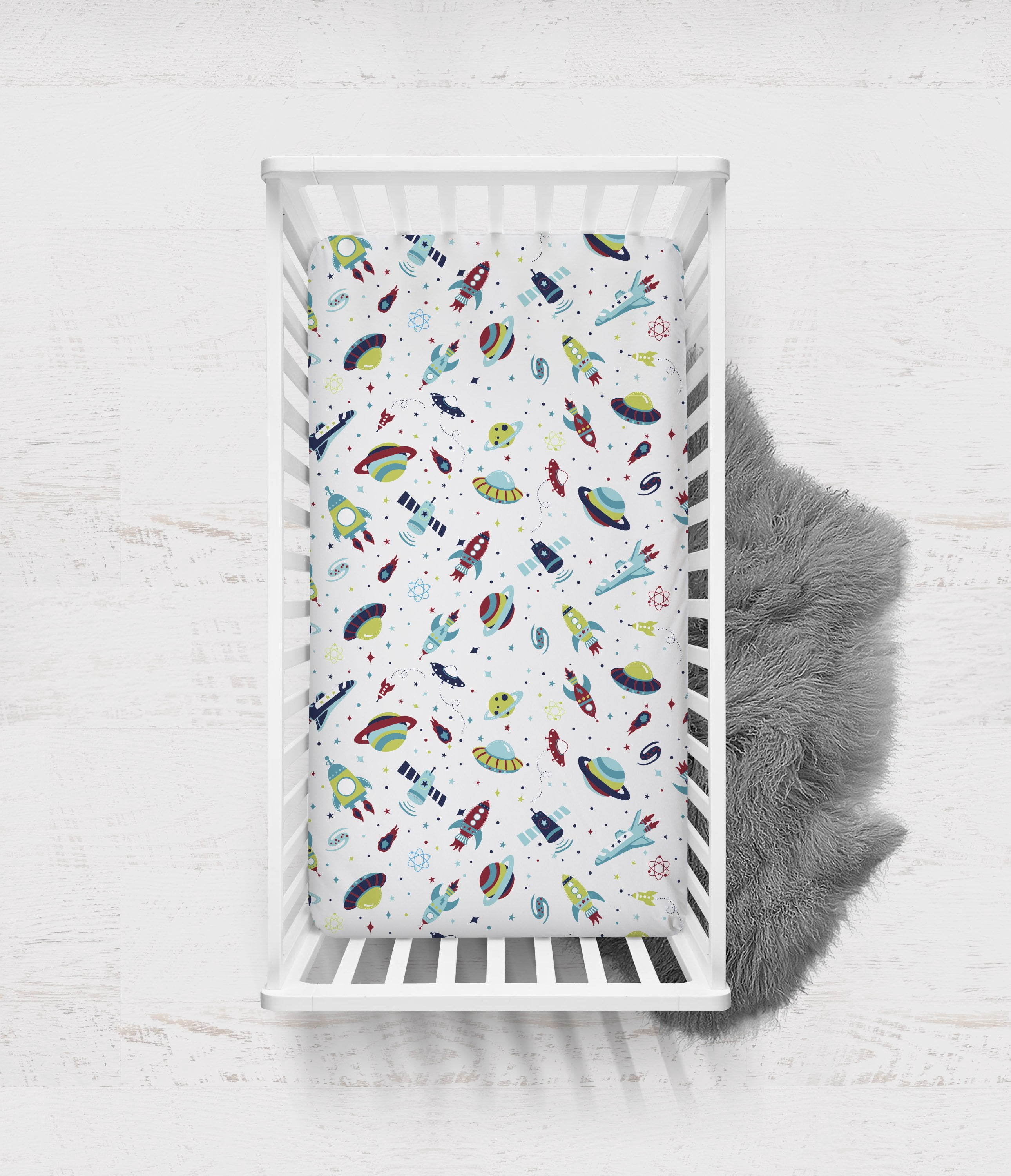 Boys Multiple Options of Crib or Toddler Bed Fitted Sheet 100% Cotton Percale, Airspace, Aqua/Red/Orange/Green/Navy