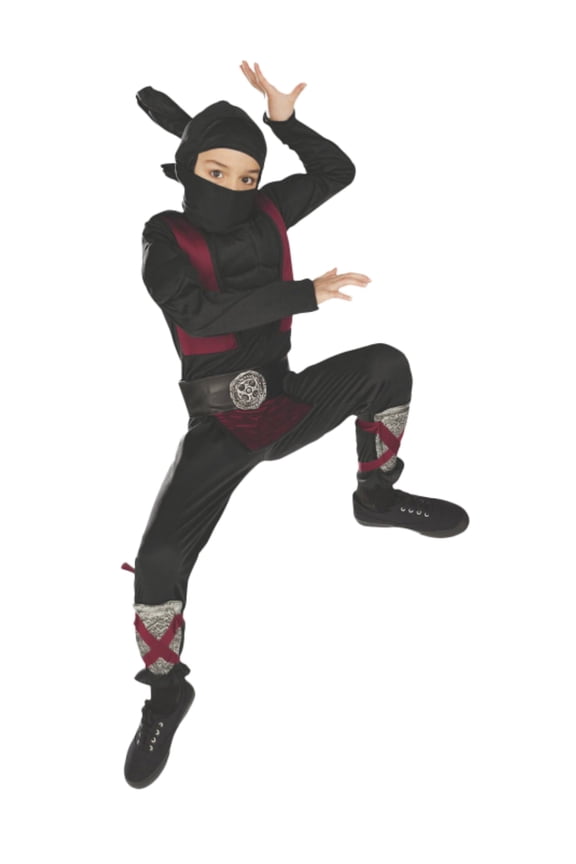 Boys Muscle Ninja Halloween Costume Hood, Mask, Jumpsuit, Belt S4-6