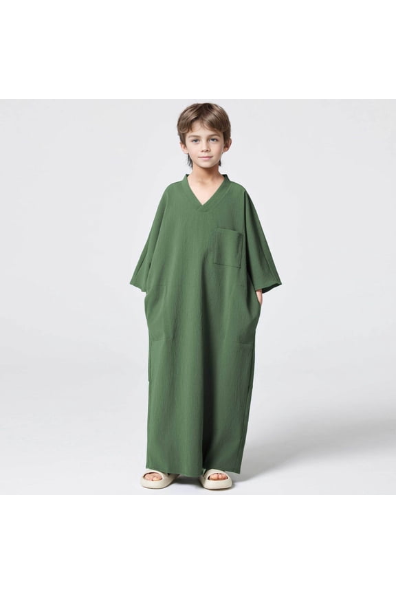 Boys Clothes Long Sleeve Embroidered Arabic Abaya Ethnic Dress Prayer Dress