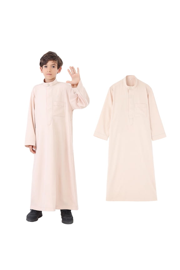 Boys Clothes Long Sleeve Zipper Beige Long Thobe Boys Eid Outfits 9-10 Years Clothes Boys