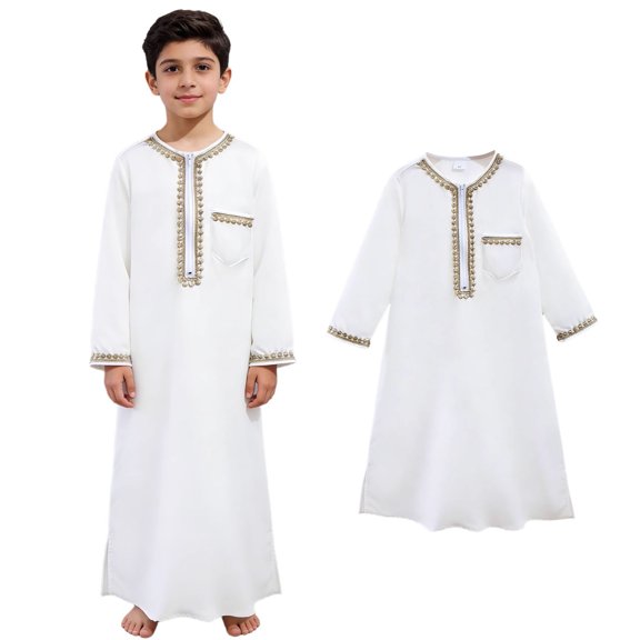 Boys Clothes Long Sleeve Zipper Embroidered Thobe Kids Eid Outfit 5-6 Years Clothes Boys