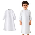 thumbnail image 1 of Boys Muslim Thobe Long Sleeve Button White Long Thobe Muslim Prayer Dress 6-7 Years Boy Clothes, 1 of 9