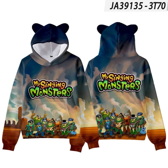 Boys My Singing Monsters Figure Printed Hoodie Kids My Singing Monsters Cat's Ear Shaped Sweatshirt