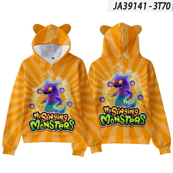 Boys My Singing Monsters Figure Printed Hoodie Kids My Singing Monsters Cat's Ear Shaped Sweatshirt