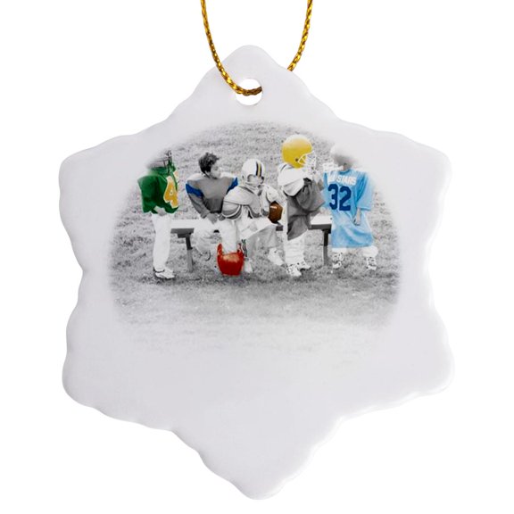 3drose, Boys N Football, 3 inch Snowflake Porcelain Ornament