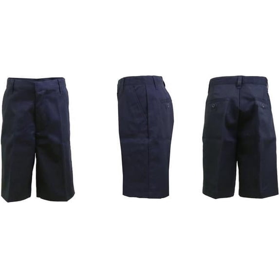 Boys Navy Flat Front Shorts, Sizes 16-20 - Case of 24