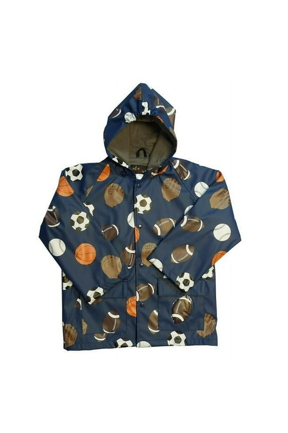 Boys Navy Sports Balls Rain Coat 10