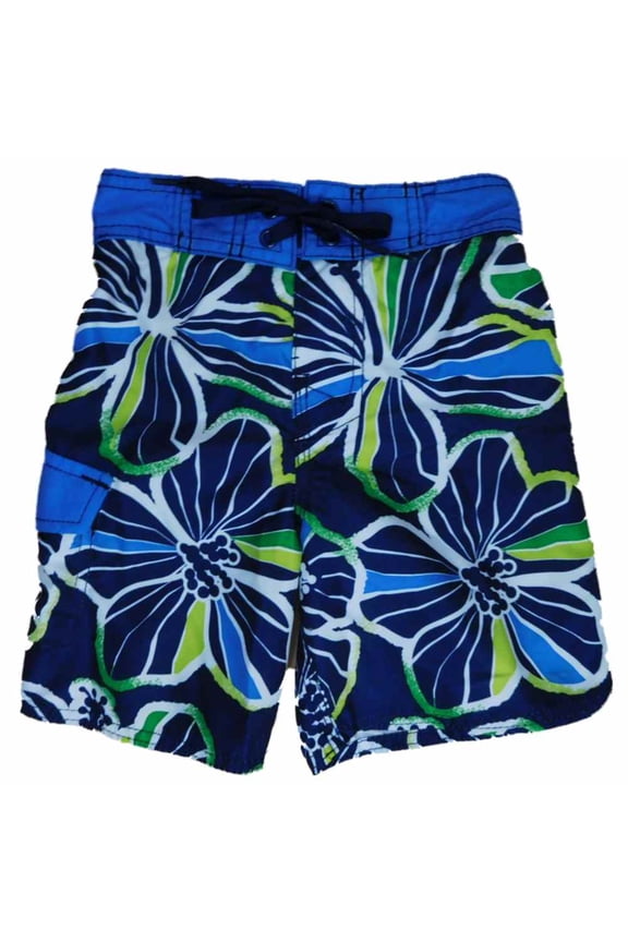 Boys Navy Tropical Hawaiian Swim Trunks Board Shorts 4