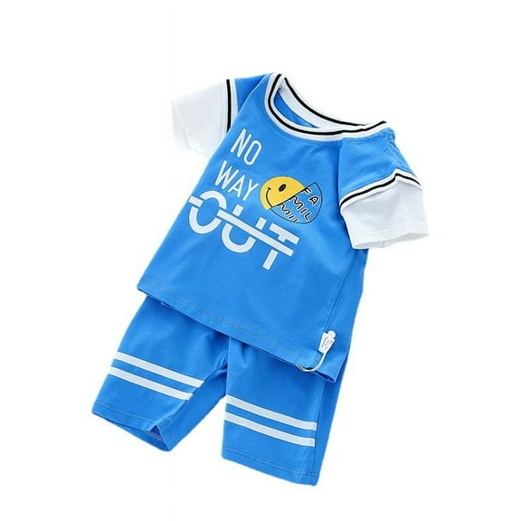 Boys' New Summer Cartoon Round Neck Short Sleeve Set Fashion Smiling Face T-shirt Shorts Casual Fashion Two Piece Set