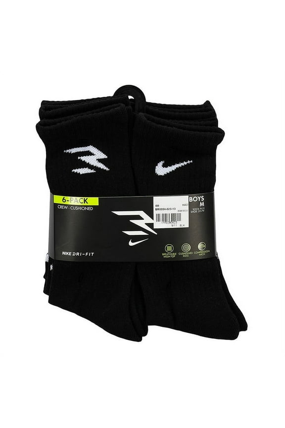 Boys Nike 3BRAND by Russell Wilson Dri-FIT Socks 6-Pack Color: Black Size: 9-11