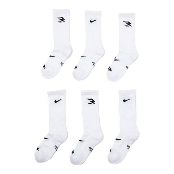 Boys Nike 3BRAND by Russell Wilson Dri-FIT Socks 6-Pack Color: White Size: 9-11
