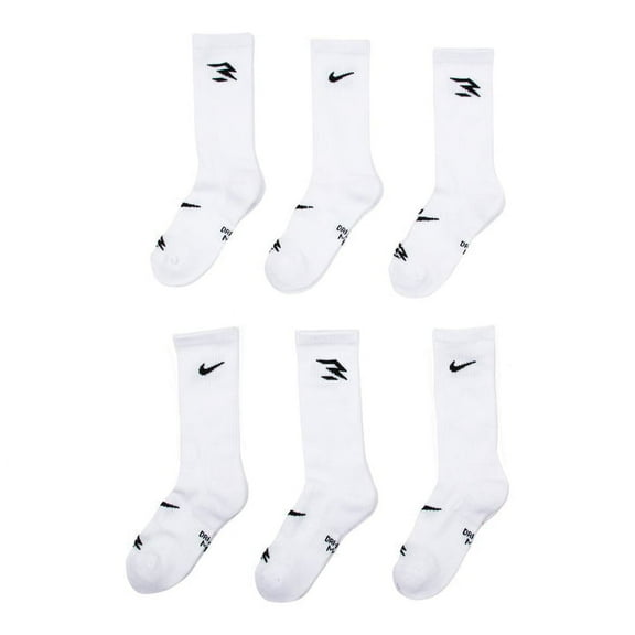 Boys Nike 3BRAND by Russell Wilson Dri-FIT Socks 6-Pack Color: White Size: 9-11