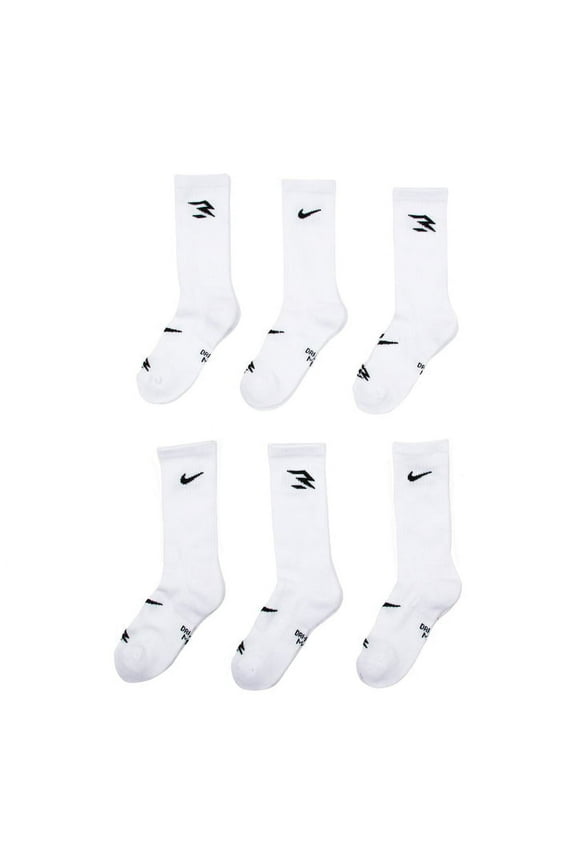 Boys Nike 3BRAND by Russell Wilson Dri-FIT Socks 6-Pack Color: White Size: 9-11