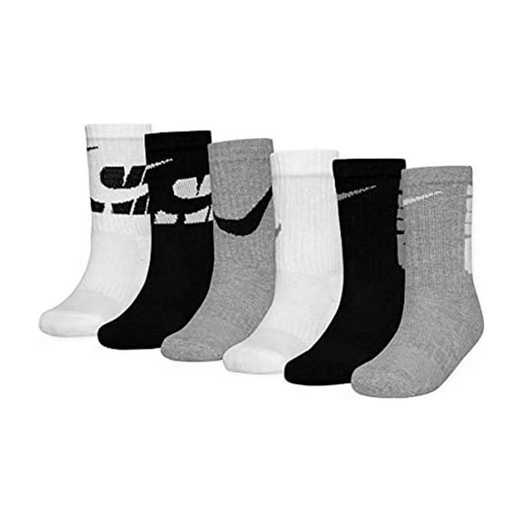 Boys Nike 6-Pack Dri-FIT Performance Cushioned Crew Socks Color: Black White Size: X SMALL