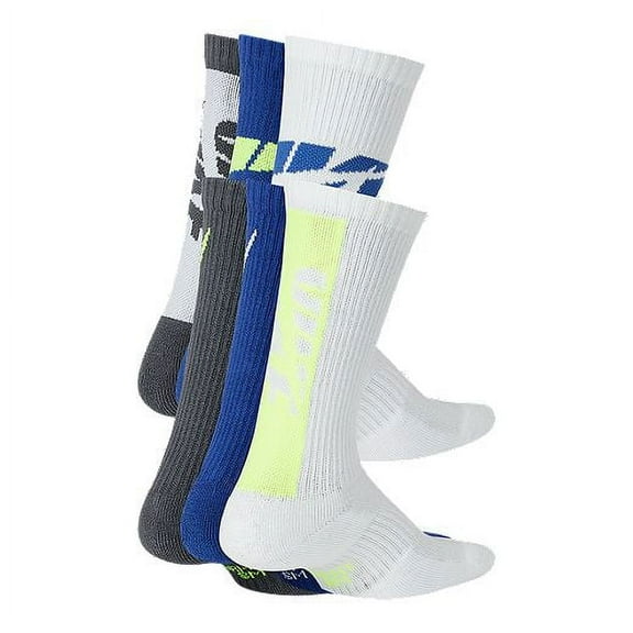 Boys Nike 6-Pack Dri-FIT Performance Cushioned Crew Socks Color: Navy Volt Size: 9-11
