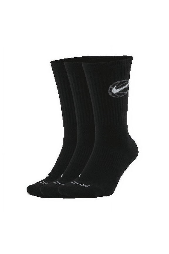Boys Nike Everyday Crew Basketball Socks 3-Pack Color: Black Size: S