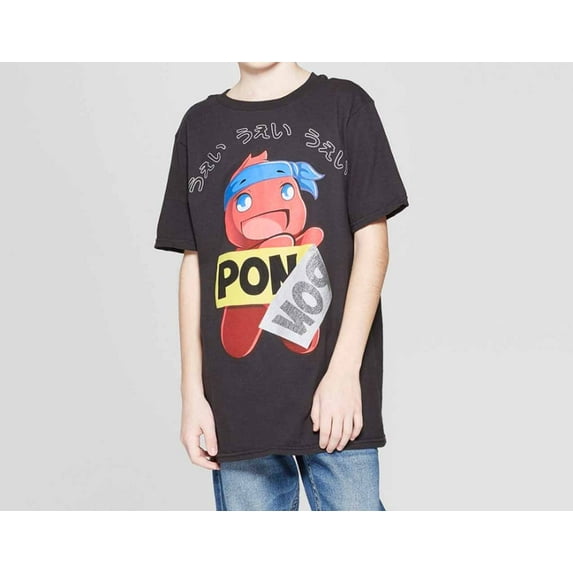 Boys' Ninja Gamer Pon Pon Graphic Short Sleeve T-Shirt - (Black, Small)