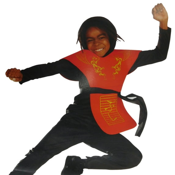 Boys Ninja Halloween Costume Shirt with Hood Foam Chest Piece Pants & Sash M6-9
