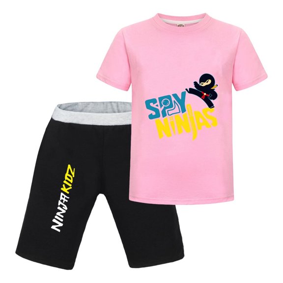 Boys Ninja Kidz Short Set – Cartoon Fighter T-Shirt with Matching Shorts for Casual Wear