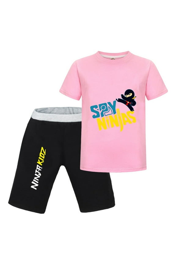 Boys Ninja Kidz Short Set – Cartoon Fighter T-Shirt with Matching Shorts for Casual Wear