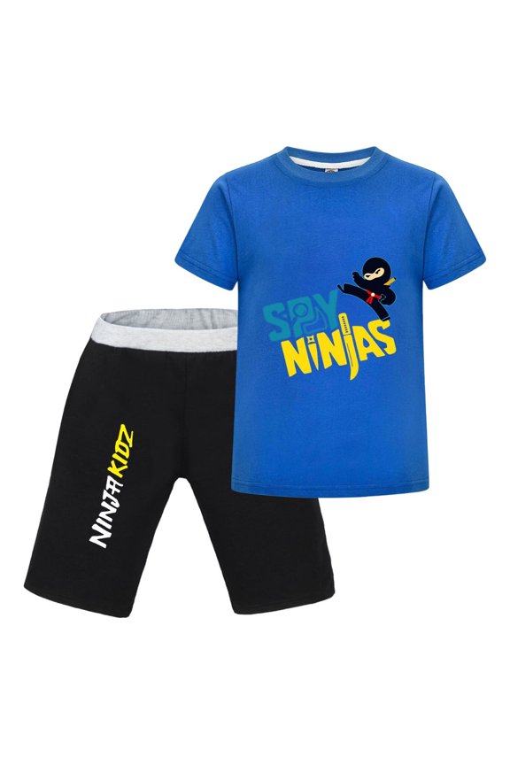 Boys Ninja Kidz Short Set – Cartoon Fighter T-Shirt with Matching Shorts for Casual Wear