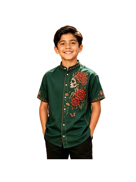 Boys Novelty Print Short Sleeve Button Down Hawaiian Shirt