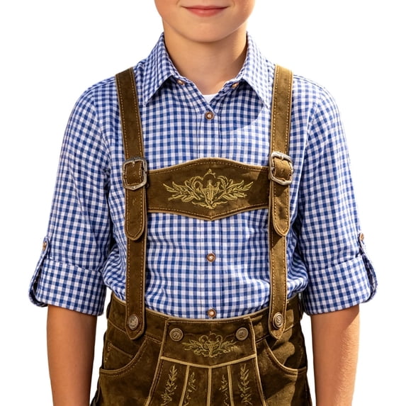 Boys Oktoberfest Plaid Bavarian Traditional Lederhosen Button Down Top Casual Blouse Shirt for Kids Blue 100