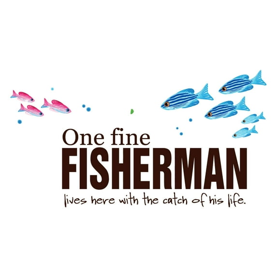 Boys One fine Fisherman lives here Cute Quotes & Sayings Wall Decal Decoration Beautiful Fish Cartoon Art Vinyl wall Decal Lasts Years and Easily Removable - Size: 30 In(W) x 15 In(H)