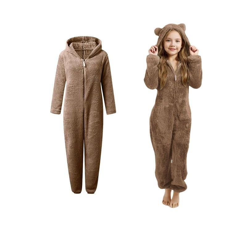 Boys Onesie Pajamas Fleece Bear Hooded One-Piece Sleepwear Boys