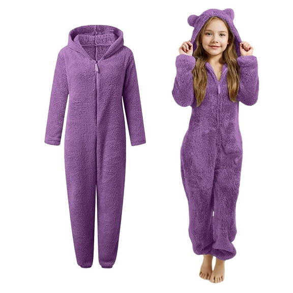 Boys Onesie Pajamas Bear Hooded One-Piece Sleepwear Zip-Up Onesie Pajamas One-Piece Loungewear Cute Kids Winter Coat 4-5 Years
