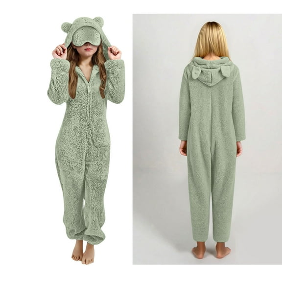 Boys Onesie Pajamas with Eye Mask Girls Pajamas with Bear-Eared Hood Zip-Up Fall Pajamas One-Piece Loungewear Kids Winter Suit 9-10 Years