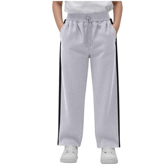 Boys Open Bottom Cotton Fleece Sweatpants Baggy Straight Leg Joggers Sweat Pants with Pockets, for 5-16 Years
