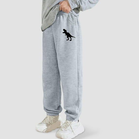 Boys' Open Bottom Fleece-Lined Sweatpants with Pockets High Elastic Waist Baggy Wide Straight Leg Pants 5-15 Years 4T Boys Pants Joggers