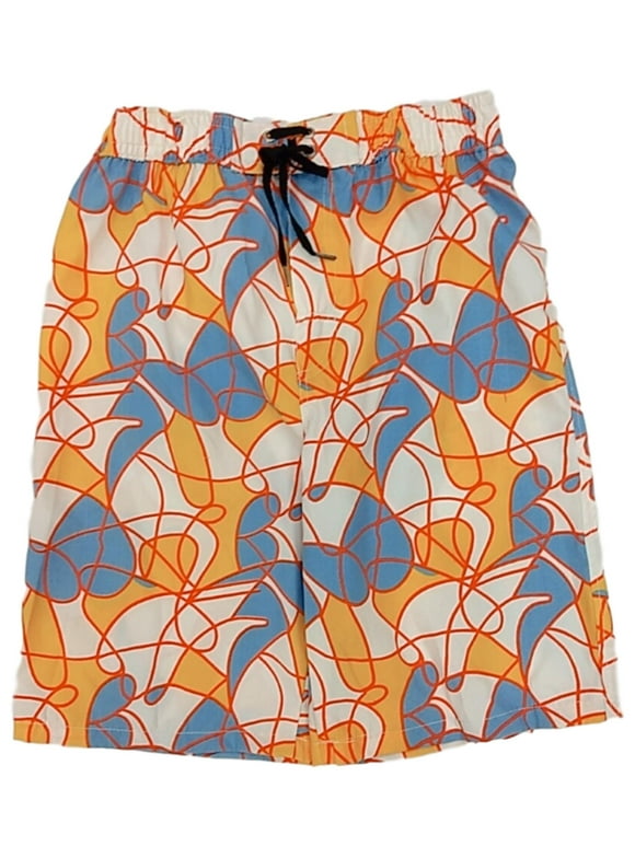 Boys Orange & Blue Swirl Graphic Pattern Swim Trunk Geometric Board Shorts 16-18