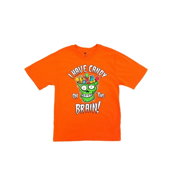 Boys Orange Candy On The Brain Trick Or Treat Zombie Halloween T-Shirt 2XL