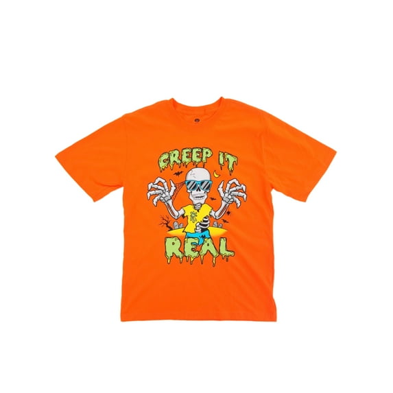 Boys Orange Creep It Real Halloween Skeleton Graphic Tee T-Shirt XX-Large