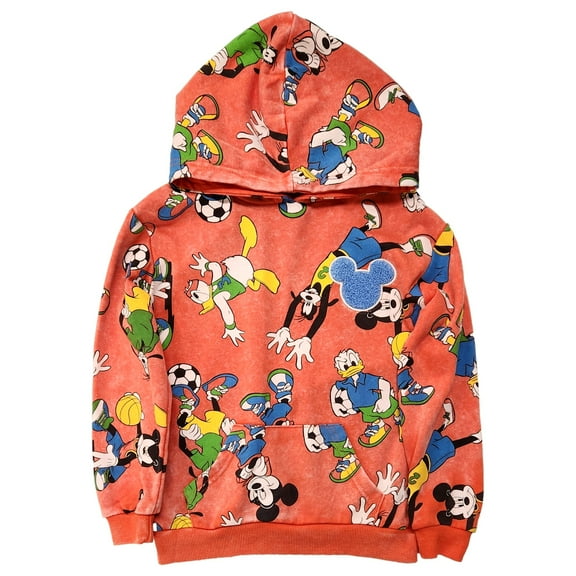Boys Orange Mickey Mouse Basketball Hoodie Pullover Sweatshirt Size 4