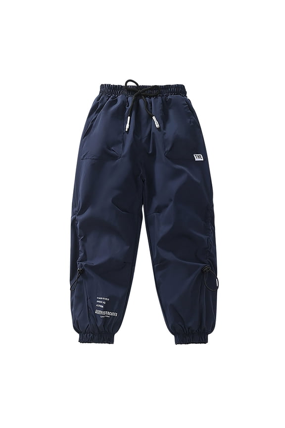 Boys Outdoor Jogging Pants Kids Casual Pull on Drawstring Hiking Trousers Winter Warm Fleece Waterproof Windproof Active Pant Kids Leggings Navy 5Y