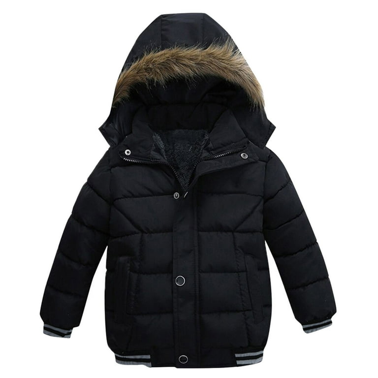 Boys Outerwear Jackets Winter Kids Solid Hooded Zipper Keep Warm Jacket Boys Coat Black 3 Y XL 4 Y XL