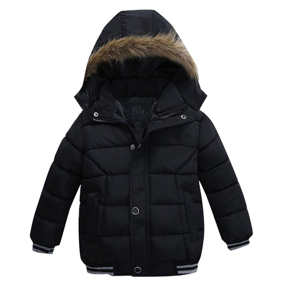 Boys' Outerwear Jackets Winter Kids Solid Hooded Zipper Keep Warm Jacket Boys Coat Black 3 Y/XL-4 Y/XL